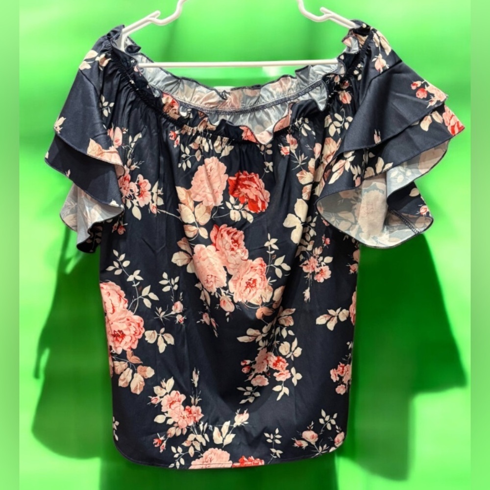 Floral Off-Shoulder Women's Top XL stretchy light weight